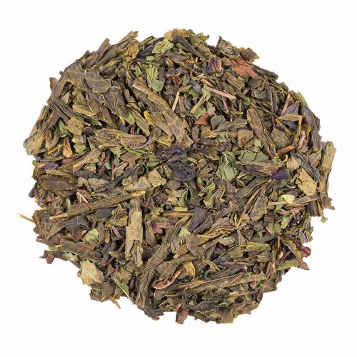 Green mint tea loose leaf with mint leaves