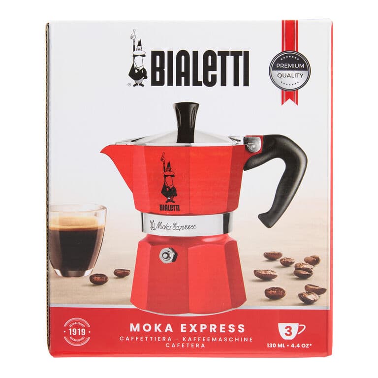 Bialetti Moka Express Red 3 Cups coffee maker with original gift box packaging
