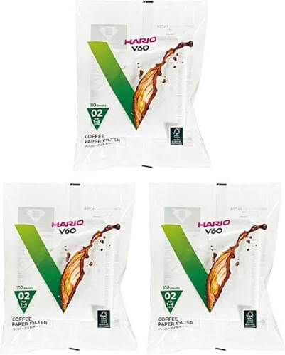 HARIO V60 Paper Filter 02 White pack containing 100 coffee filter papers for V60 size 02 pour-over drippers.