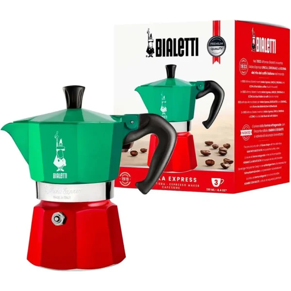 Bialetti Moka Express Tricolore 3 Cups Italian stovetop coffee maker
