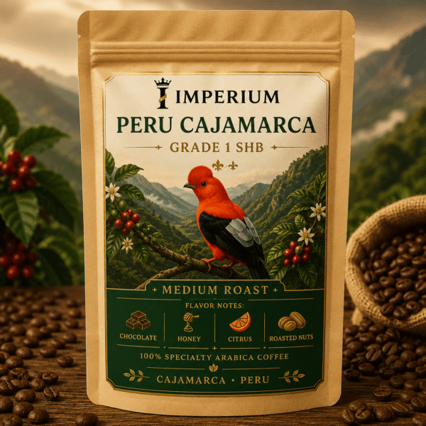 Imperium Peru Cajamarca Grade 1 SHB specialty Arabica coffee in kraft coffee bag