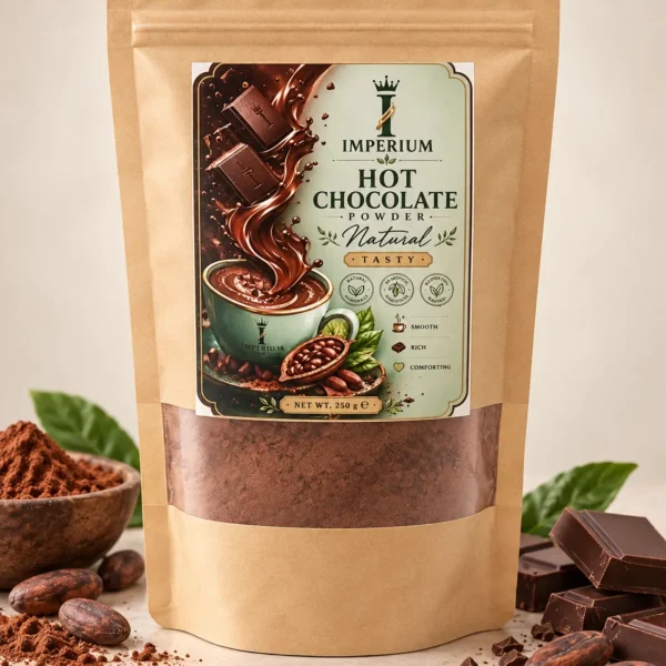 Natural hot chocolate powder made with 45% cacao and sugar